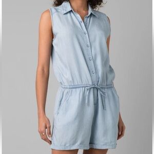 Prana Weekend Escape Short Romper Vintage Blue - Size Medium